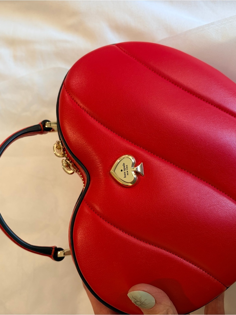 kate spade red heart-shaped top-handle bag with gold-tone logo